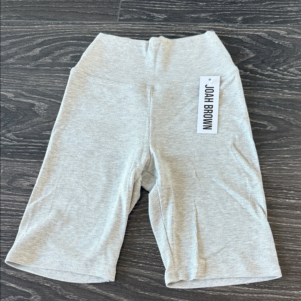 Joah Brown Light Gray Ribbed Biker Shorts NWT